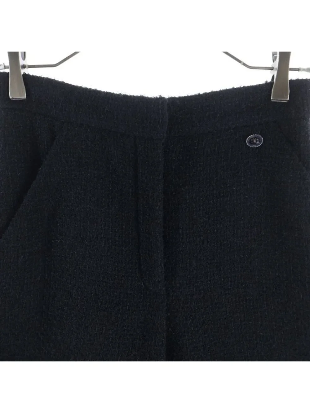 Chanel Tweed Wide Pants CC Logo Button Trousers Black